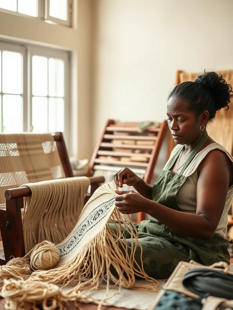 A photograph of a skilled artisan leading an embroidery conservation workshop, demonstrating techniques to a group of enthusiastic participants.